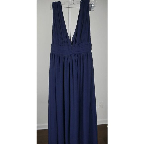 Lulu's Navy Blue V-neck and Back Banded Waist Maxi Formal Dress M - Picture 6 of 9